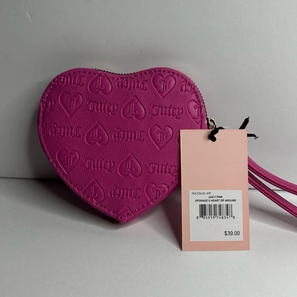Juicy Couture Hot Pink Wallet Heart Zip Around  w Wristlet - Picture 4 of 11